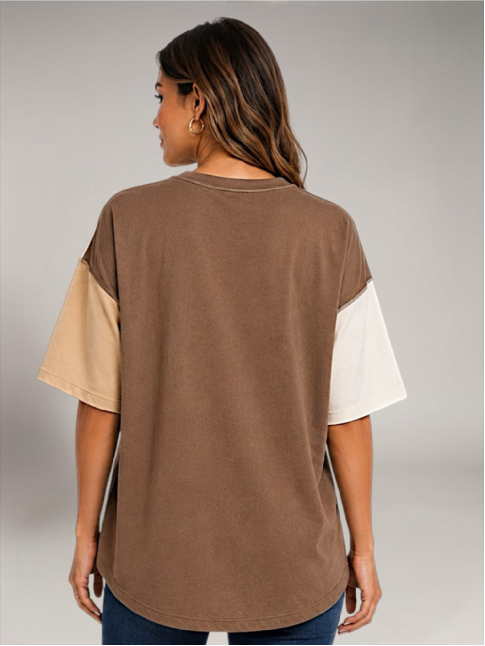 New Colorblock Top with Stitching – Oversized Drop Shoulder Tee – Size 4 - Picture 3 of 9